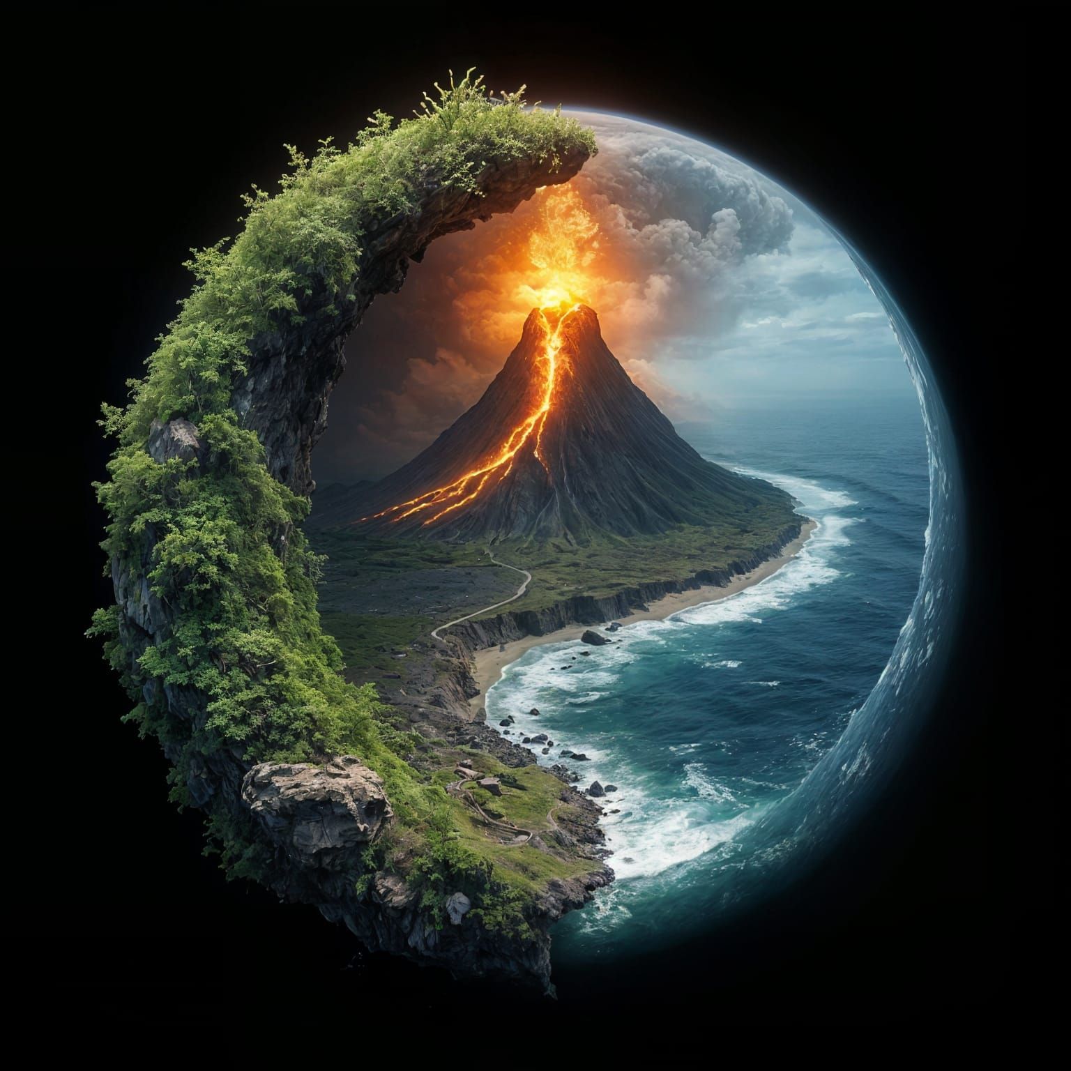 Yin-Yang Symbol of Contrasting Natural Elements