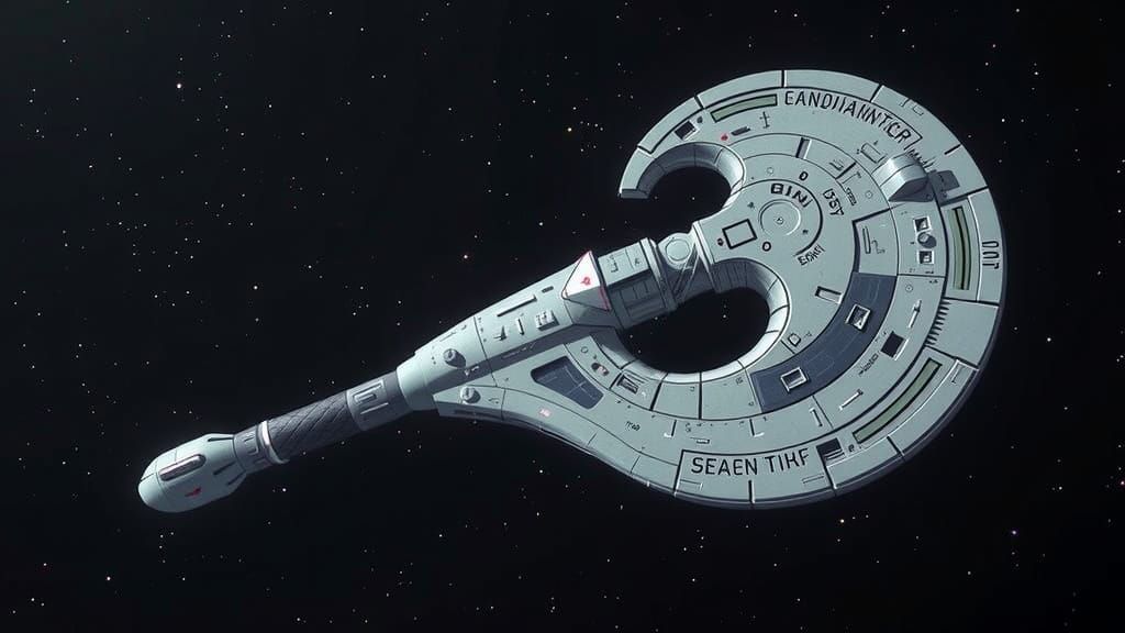 Crescent Axe Spaceship in Starry Space