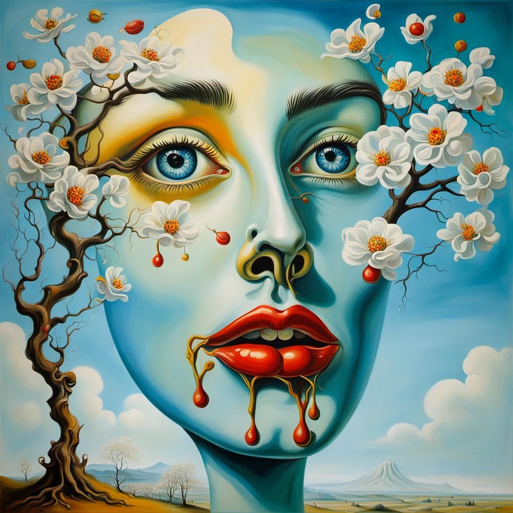 Surreal Cherry Blossoms in Spring, Dali Style