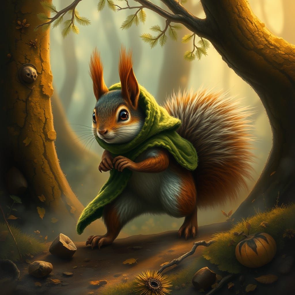 Squirrel in Mystical Forest, Fantastical Style