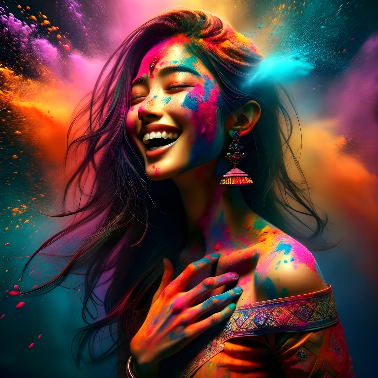 Vibrant Holi Celebration: A Hyperrealistic Portrait