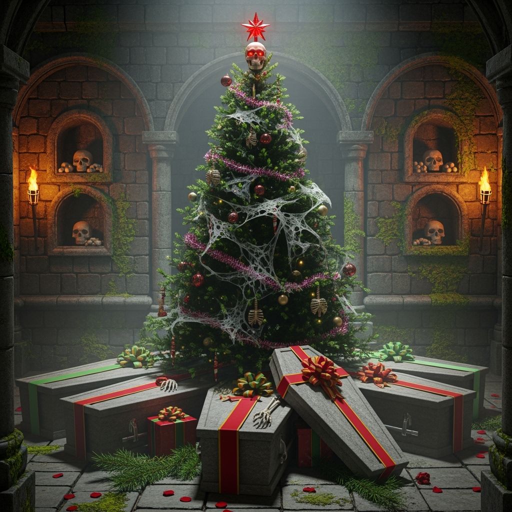 Gothic Christmas Crypt with Skeletal Decorations