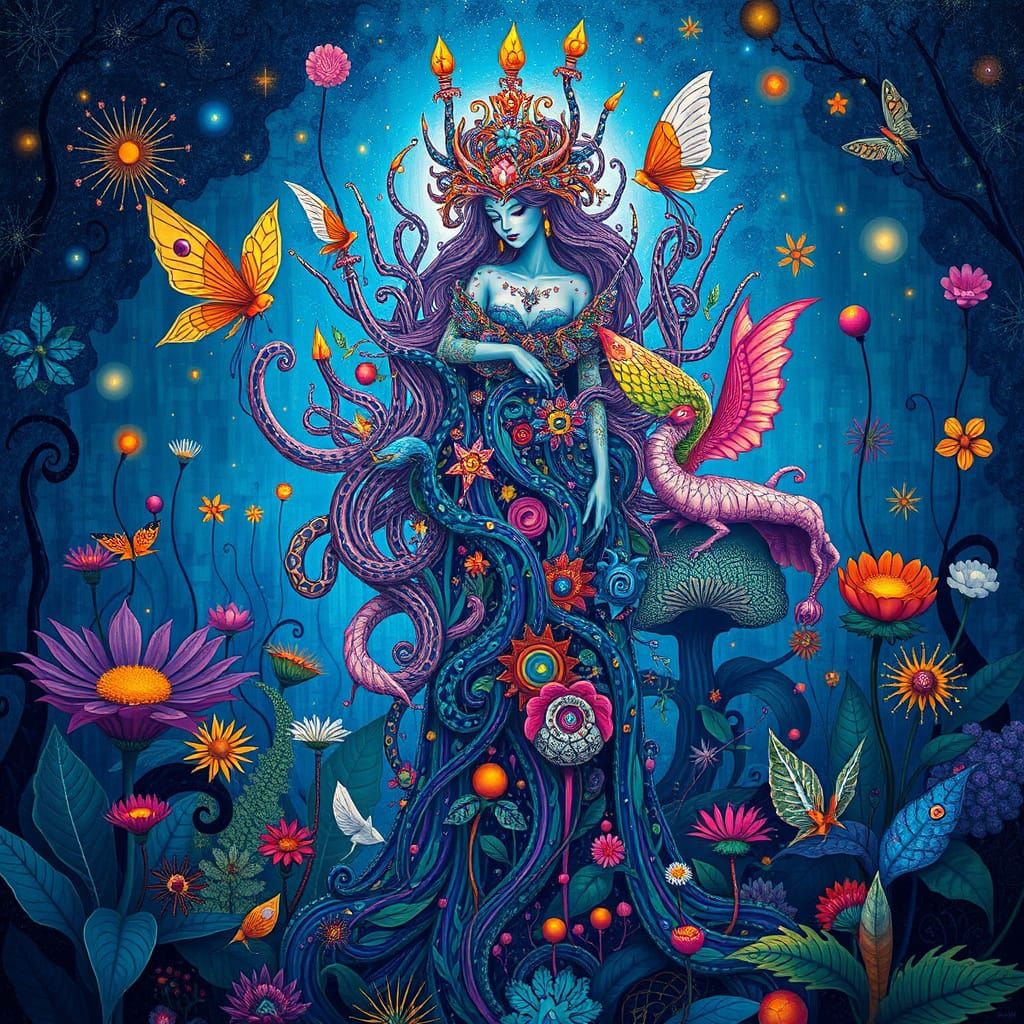 Surreal Goddess in Fantasy Plant Kingdom, in Style of Gustav...
