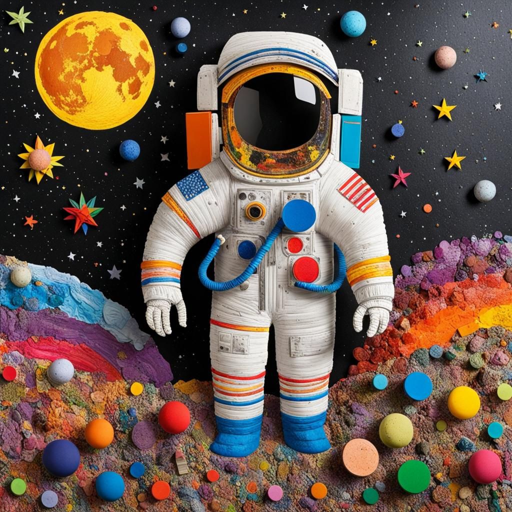Mixed Media Man on the Moon Art