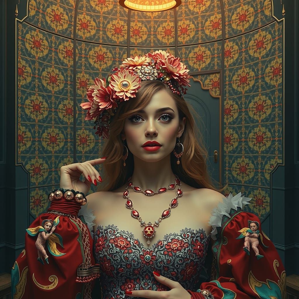 Dreamlike Woman in Surreal Psychedelic 3D Environment