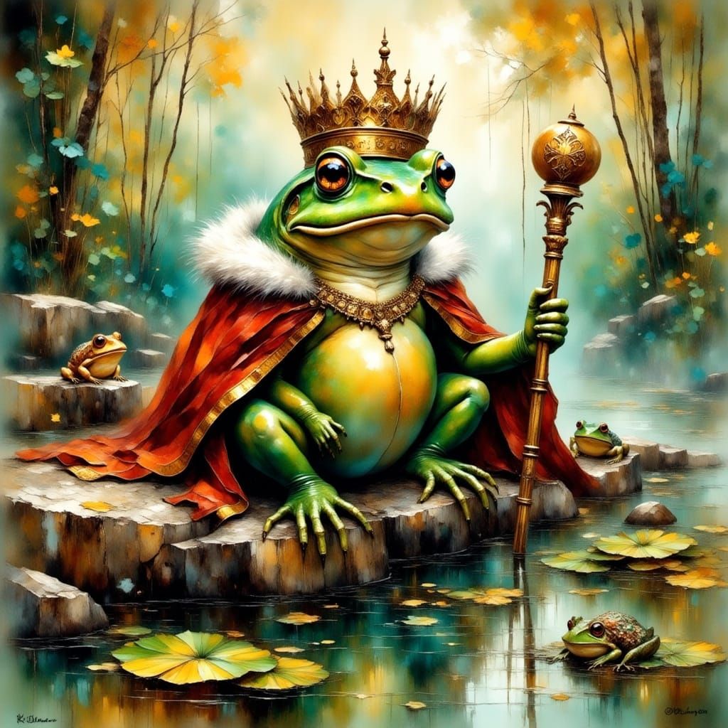 Majestic Frog King in Impressionist Style