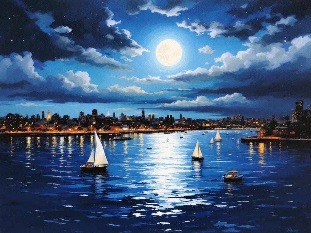 Sydney Harbour Moonlight Painting