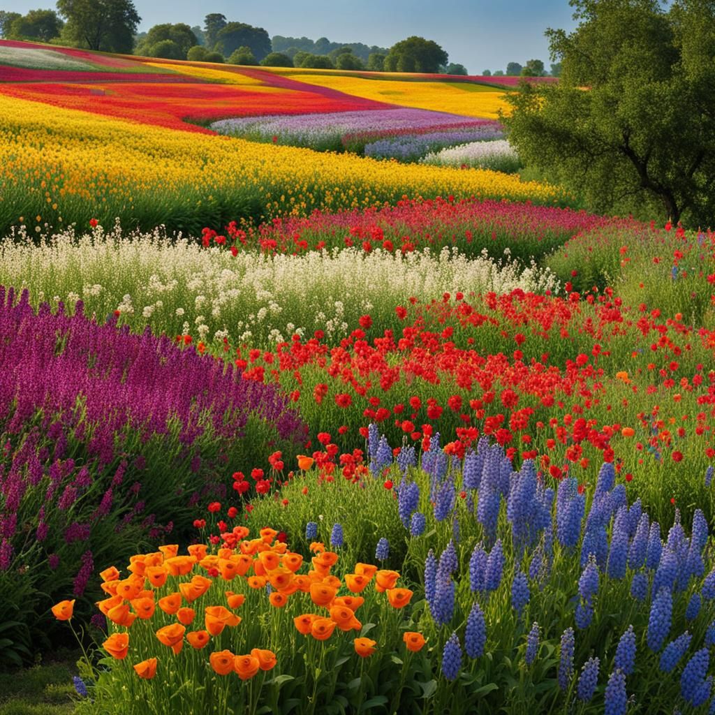 Vibrant Flower Field Under a Warm Sun