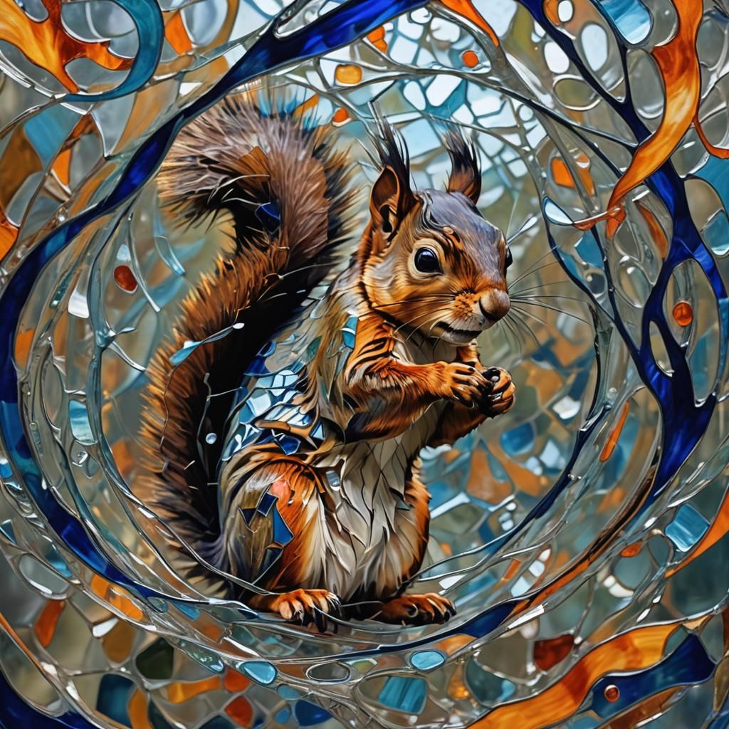 Fauvist Squirrel Trapped in Glass: Abstract Macro Shot