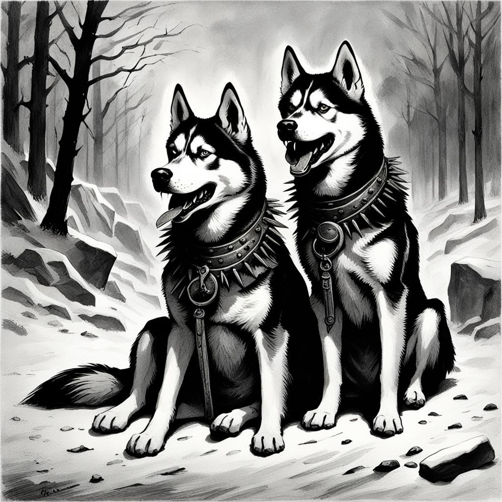 Terrifying Husky War Dogs with Spiked Collars
