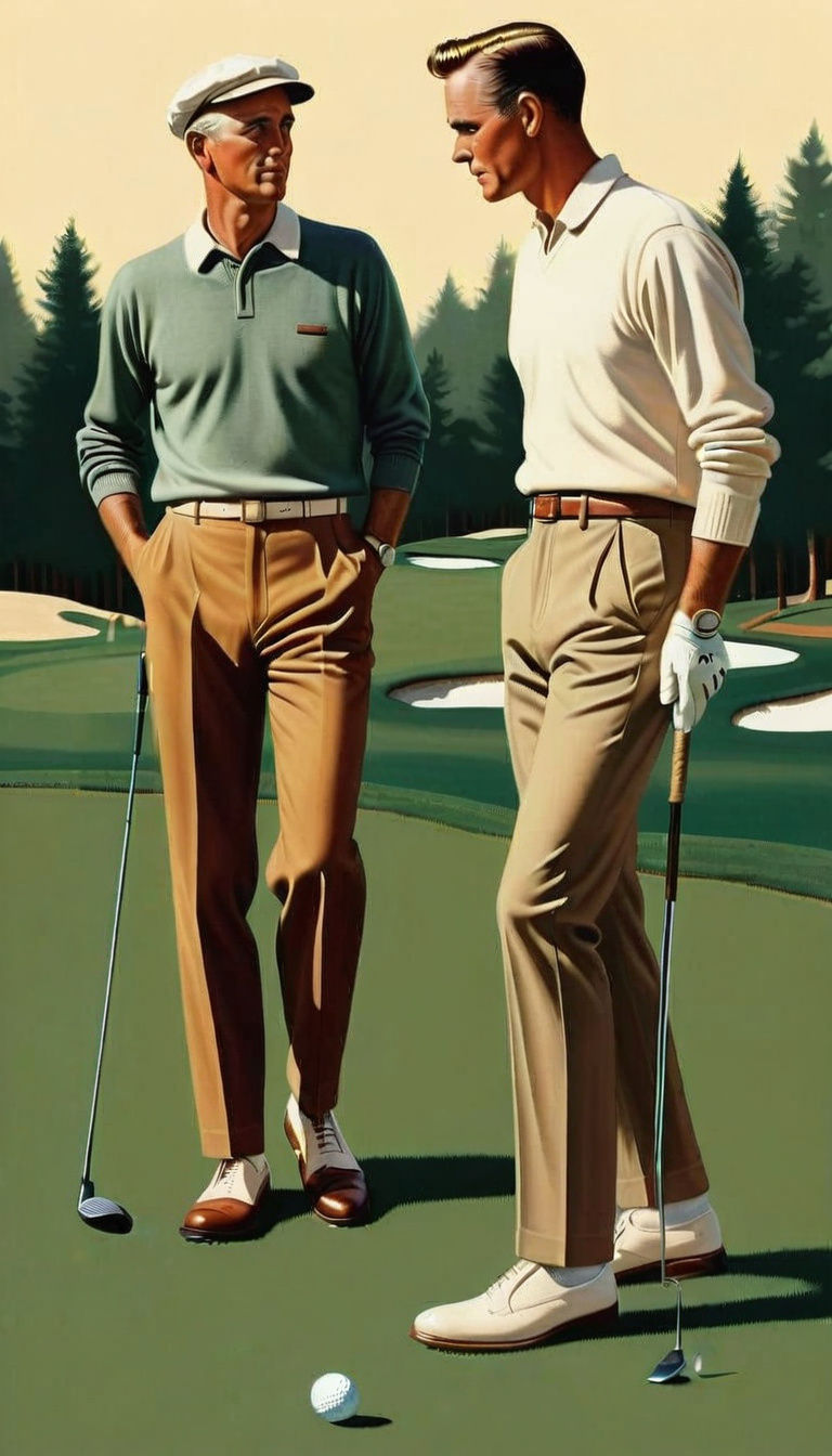 Vintage Golfers in Norman Rockwell Style