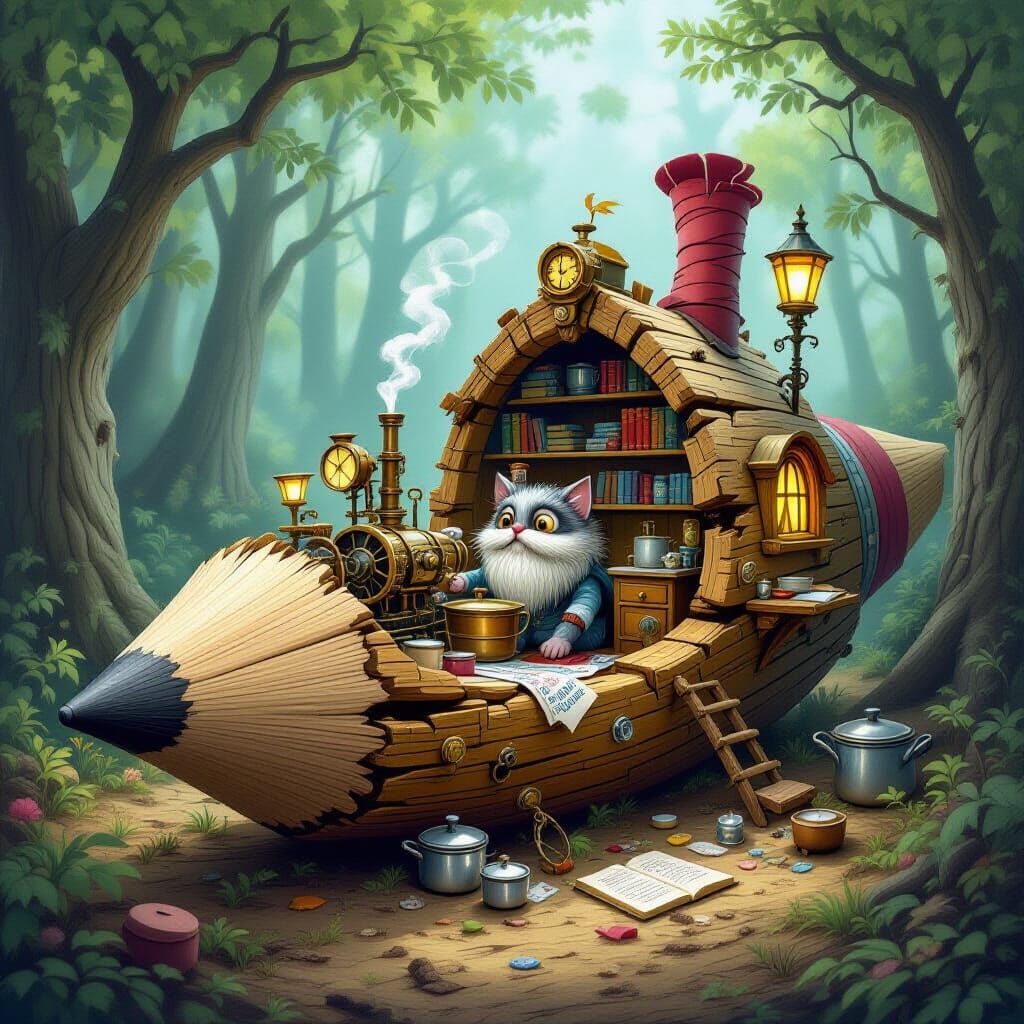 Steampunk Fairytale Creatures In A Magical Log