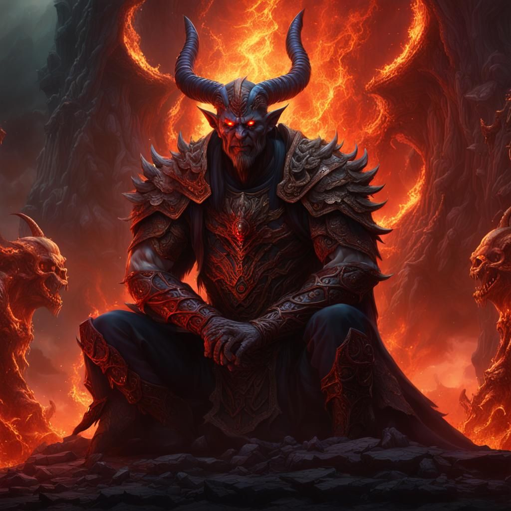 God of Hell with Demon Protector, Detailed Digital Art