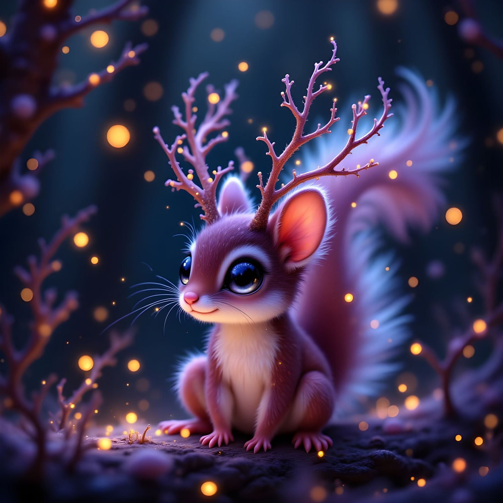 Whimsical Baby Squirrel with a Vibrant, Spiny Glow