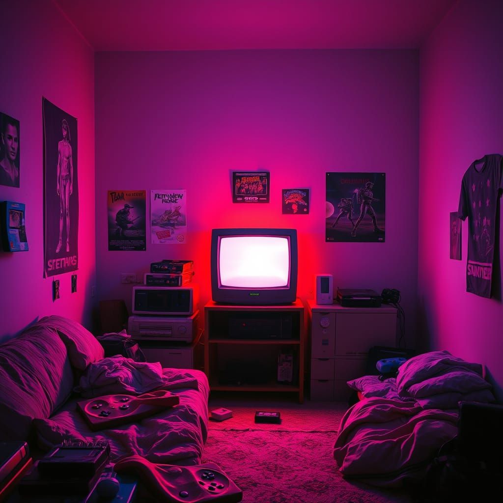 Nostalgic Teenage Boy's Bedroom in Retro-Futuristic Style
