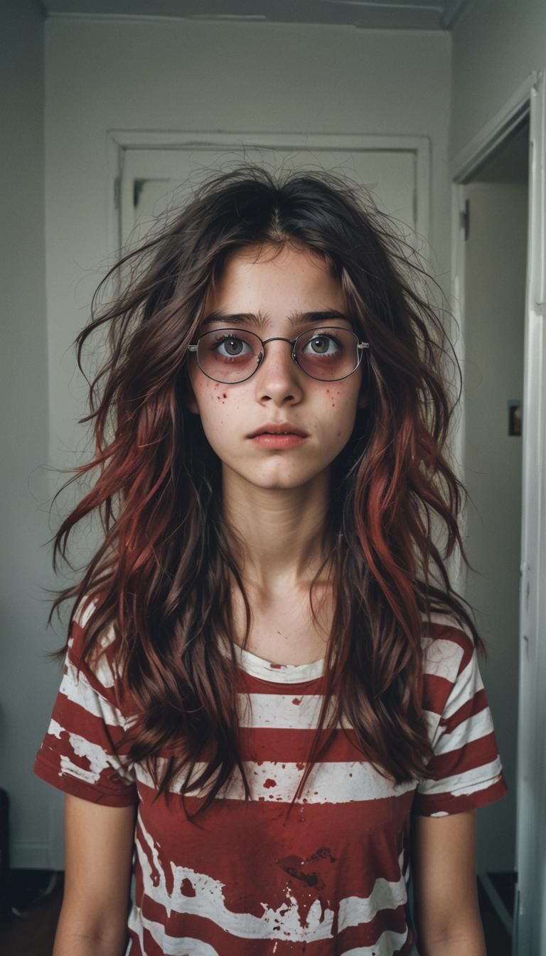 Terrified Teen in VR Headset: Hyperrealistic Horror Photo