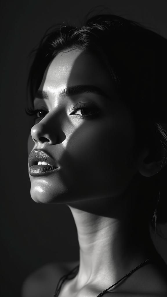 Minimalist Portrait of Indian Woman in Black and White