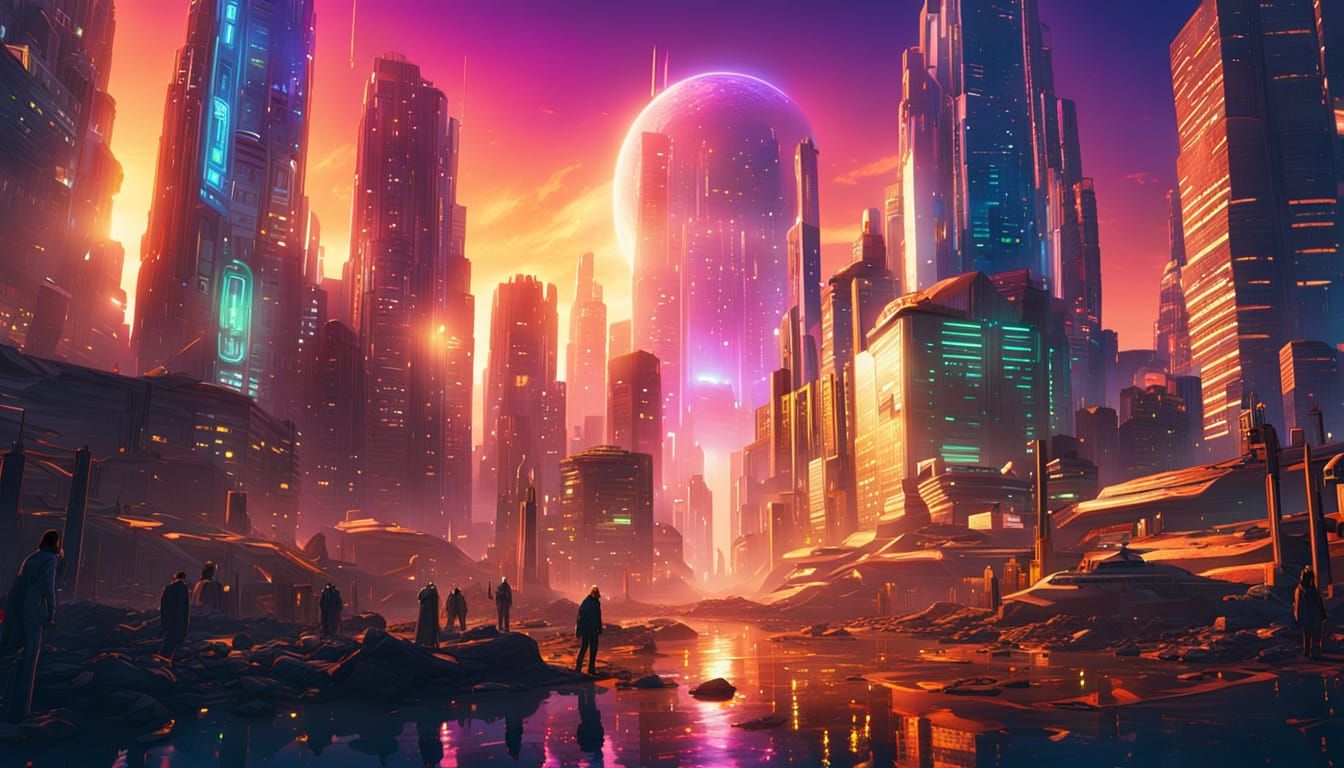 Science Fiction Cityscape on Alien Planet in Digital Art