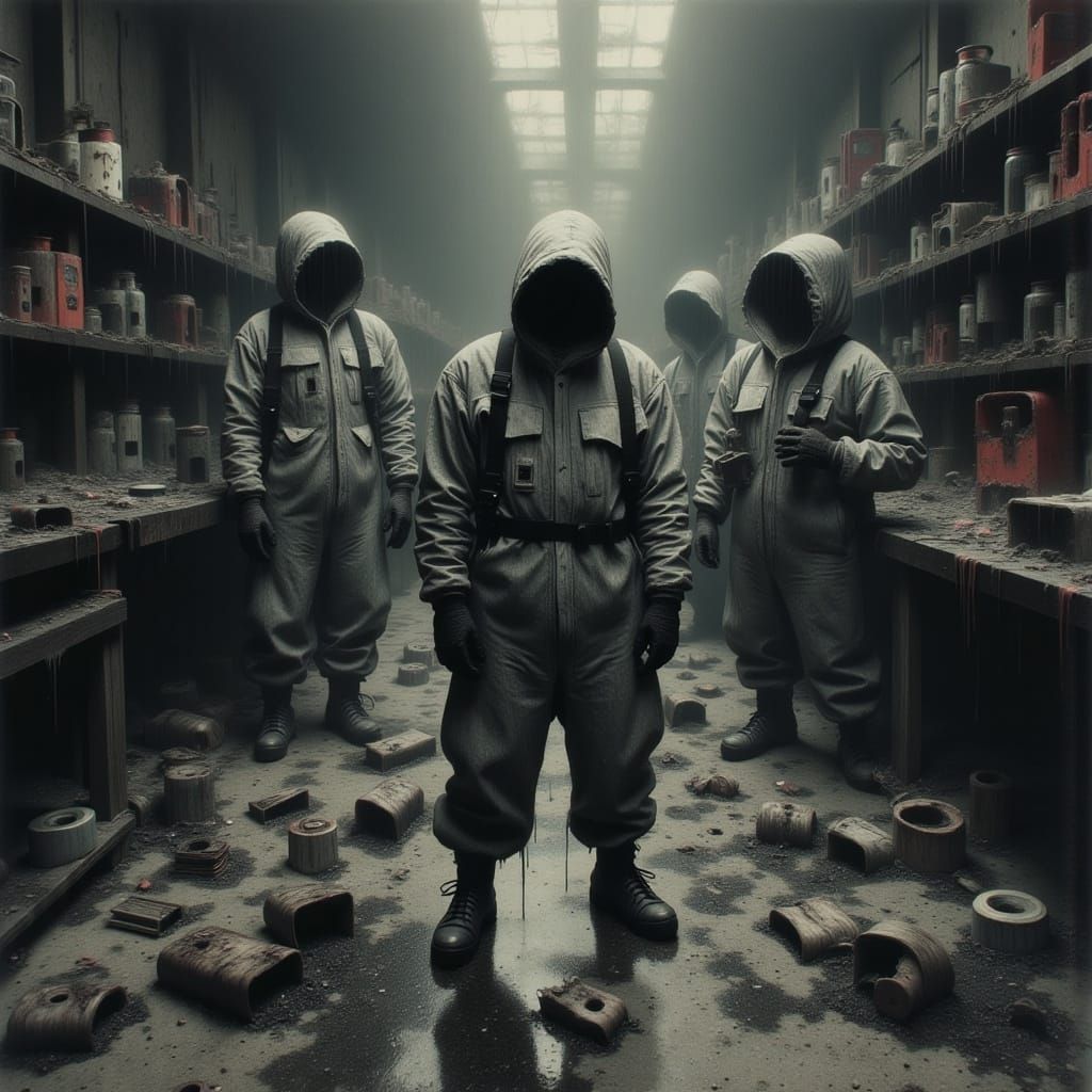 Biohazard Hazmat Soldiers in a Desolate Laboratory