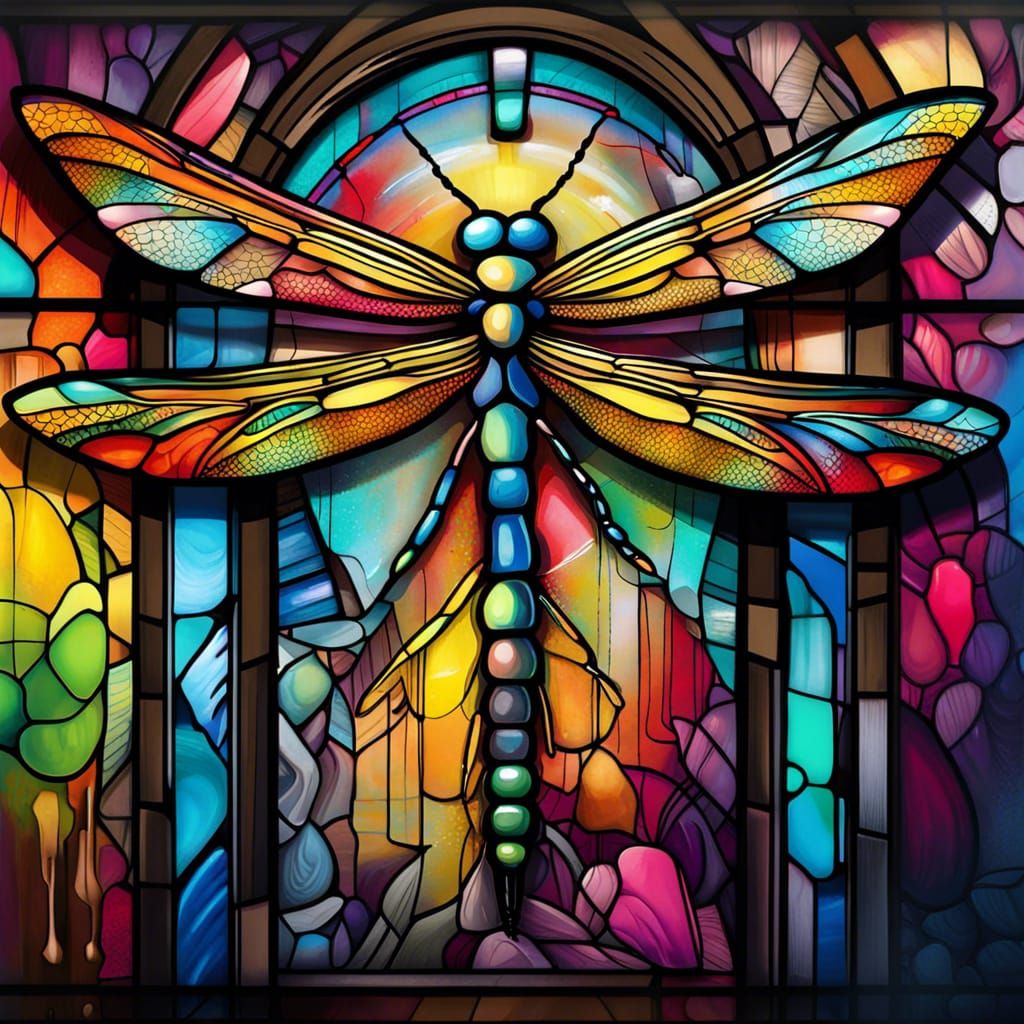Dragonfly in Stained Glass Graffiti Art