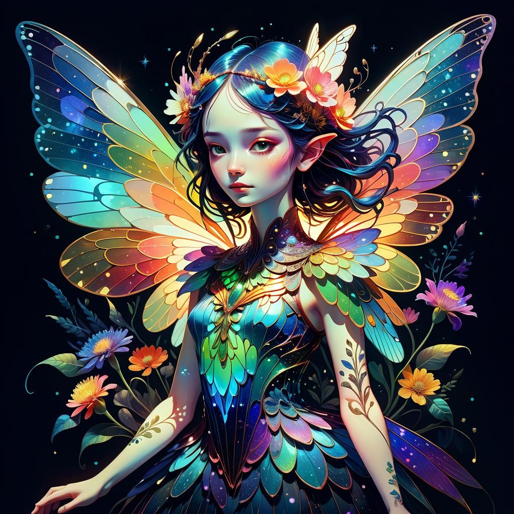 Luminous Flower Fairy at Twilight: Surreal Collage Art