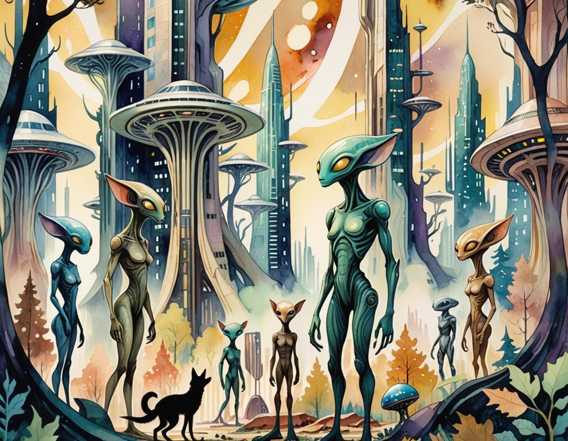 Alien Furries in Whimsical Forest Landscape