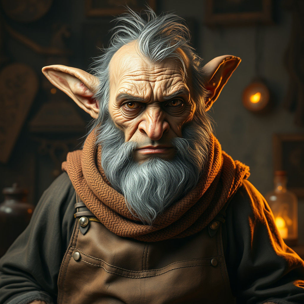 Goblin Alchemist Portrait in Etching and Woodcut Style