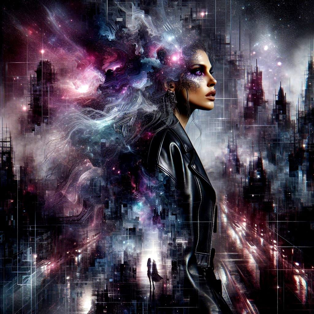 Hypermaximalist Urbanpunk Dreamscape with Latina Woman