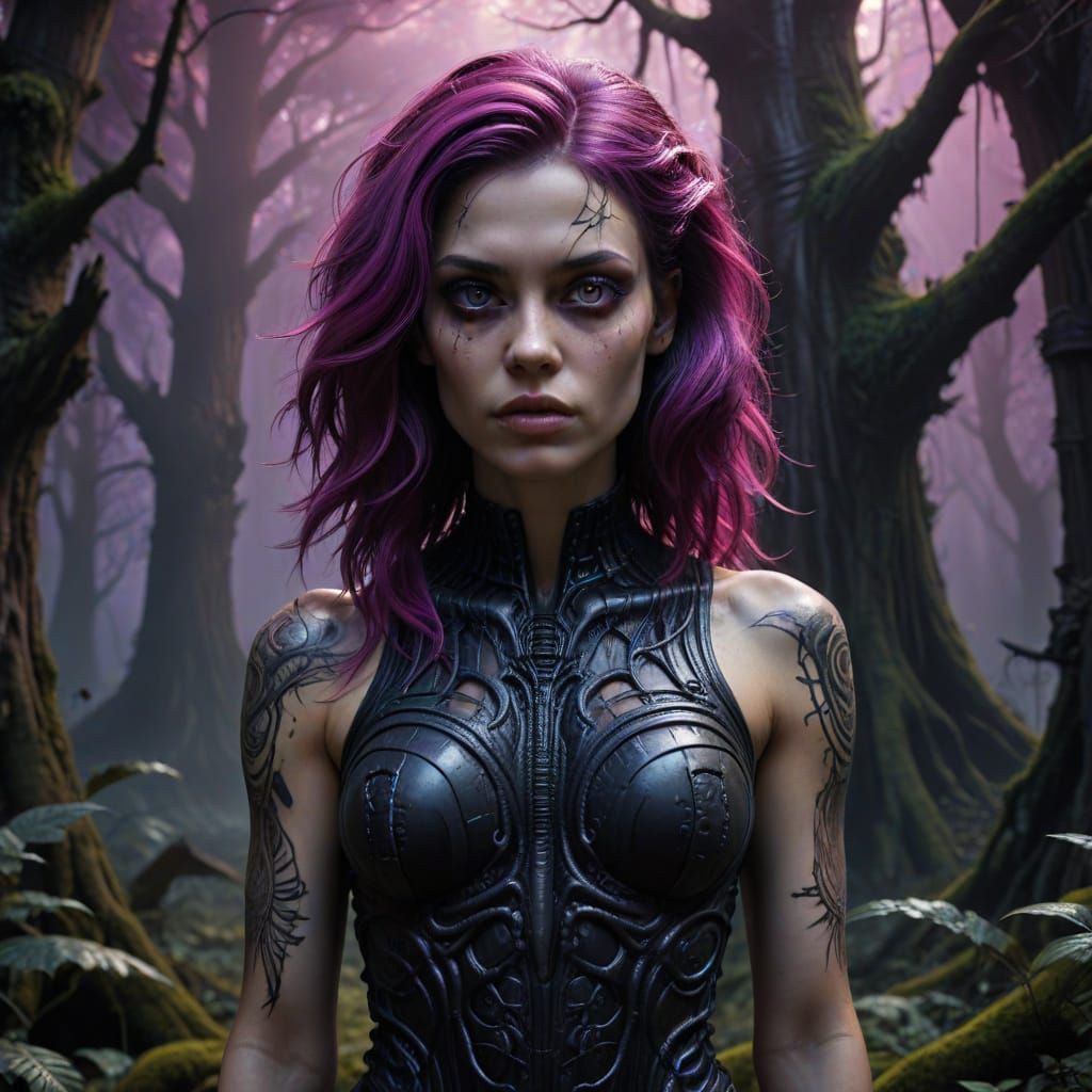 Violet-Eyed Woman in Dark Fantasy Splash Art