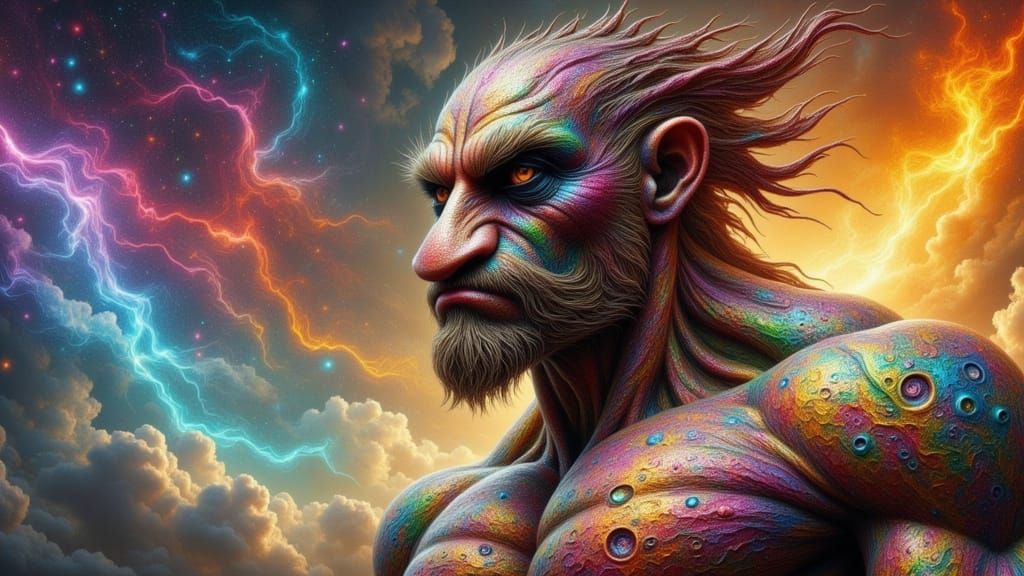 Rainbow Man-Creature in Impasto Seashell Style