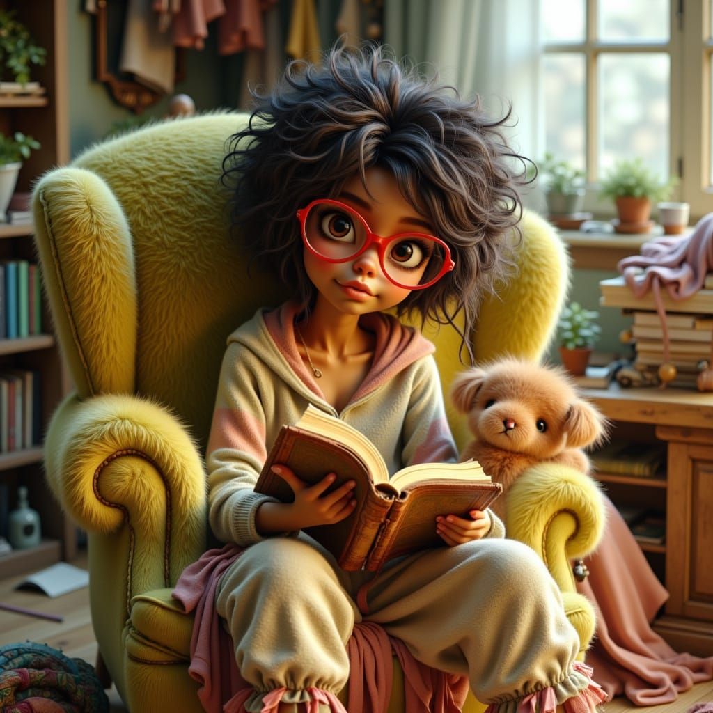 Bohemian Teenager in Whimsical Pajamas