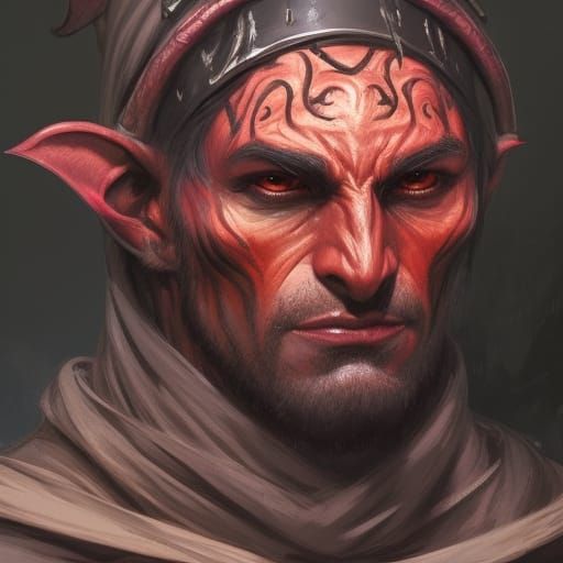 Tiefling Warlock Portrait in Art Nouveau Style