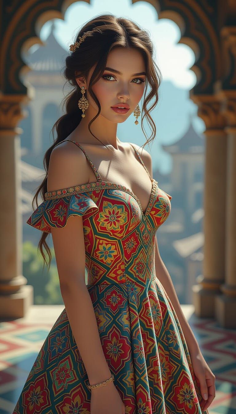 Girl in Hexagon Dress: Hyperrealistic Cinematic Portrait