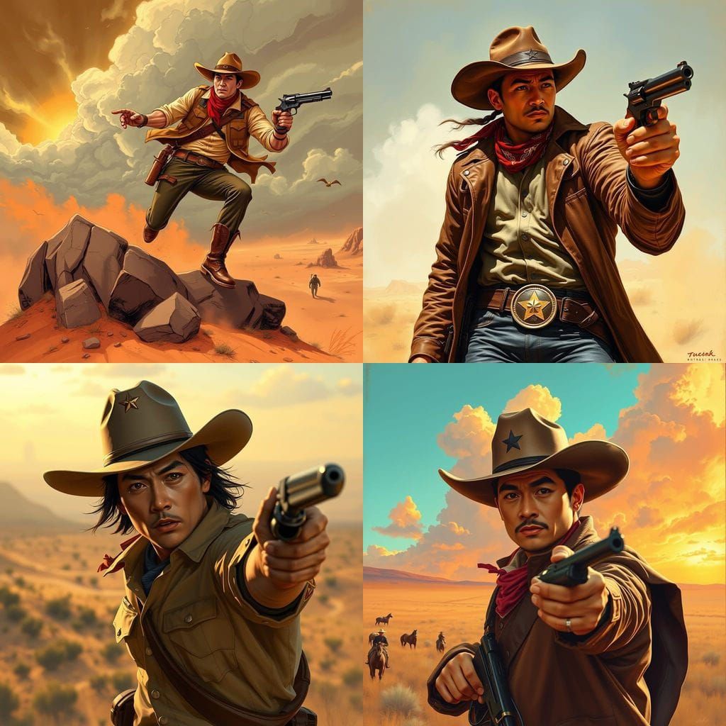 Asian Texas Ranger in Mid-Action