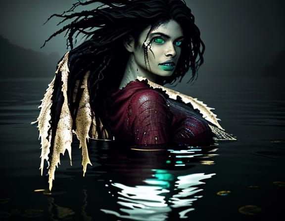 Ethereal Horror Maiden Emerging from the Depths