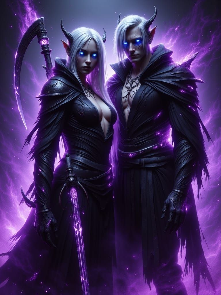 Soul Reaper Siblings in Dark Fantasy Style