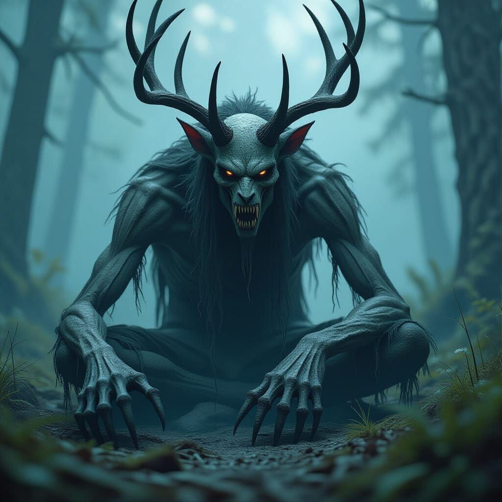 Furred Wendigo in Detailed Matte Painting Style