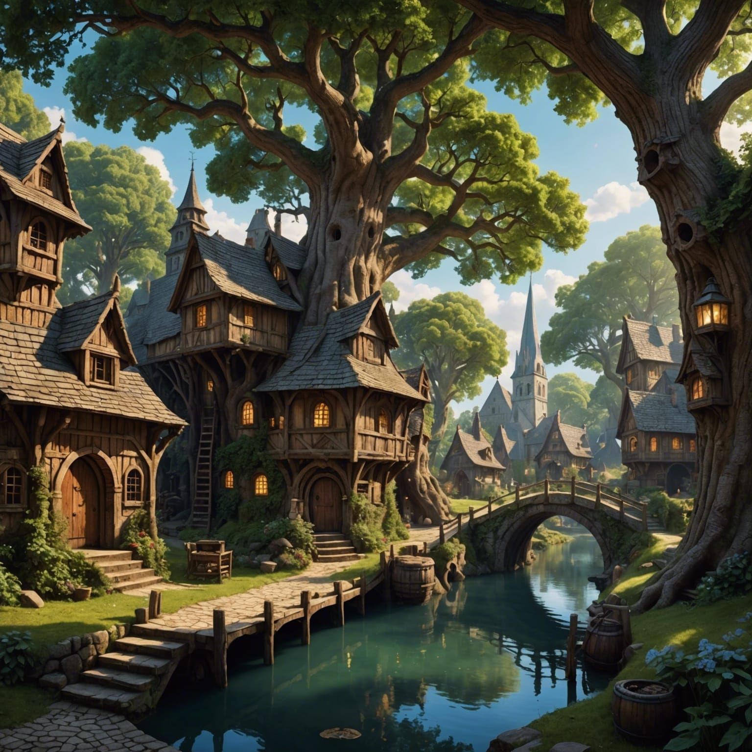 Miniature Village Inside an Oak Tree