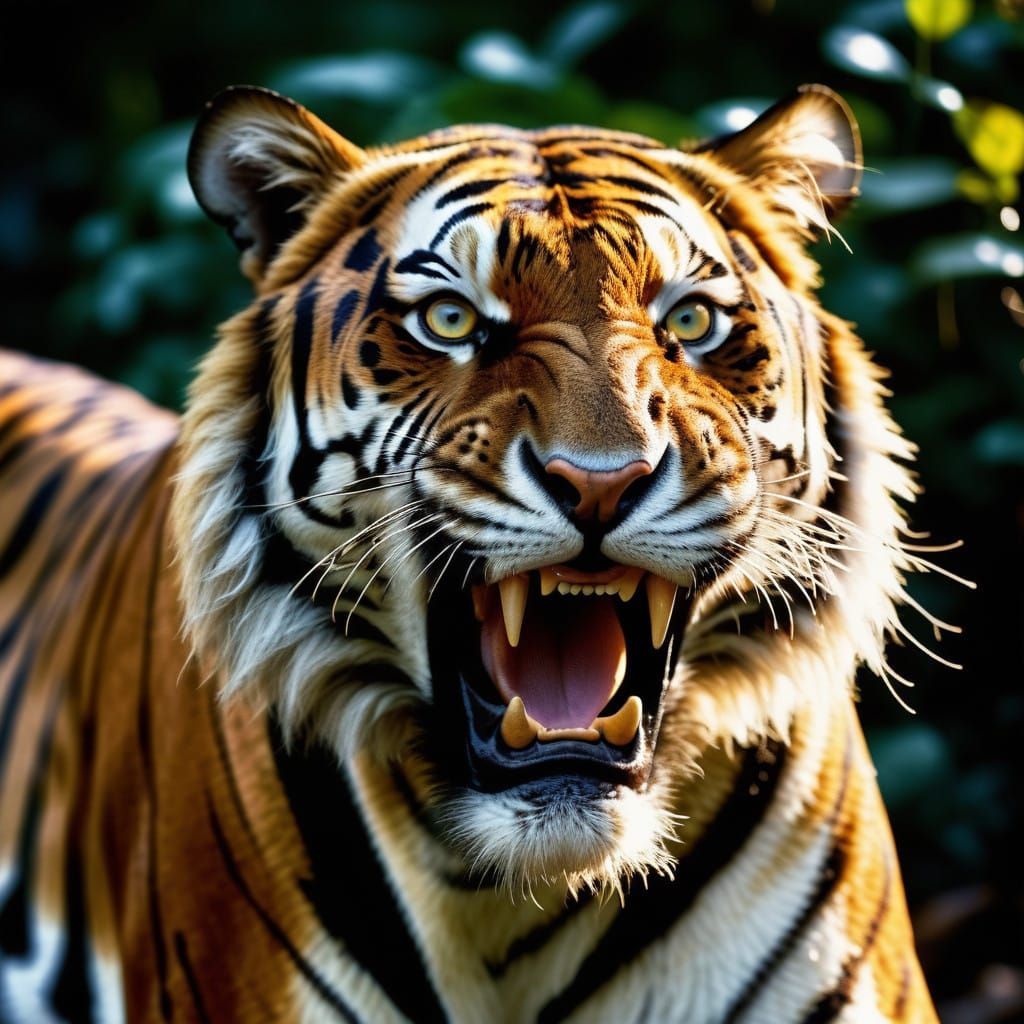 Tiger's Fierce Roar in Hyper-Realistic Detail