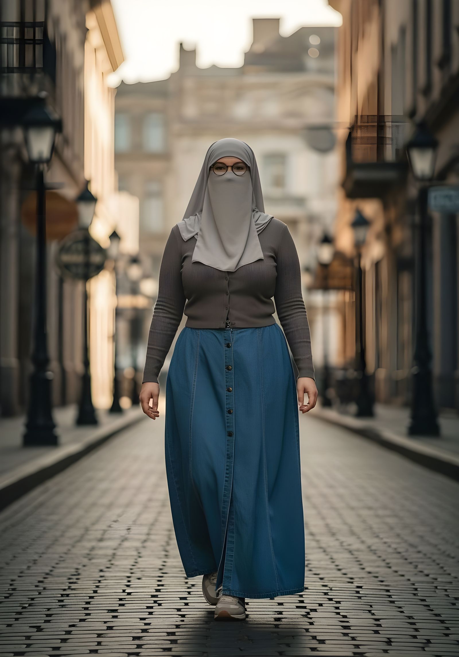 Hypernatural Portrait of Woman in Niqab Walking in City