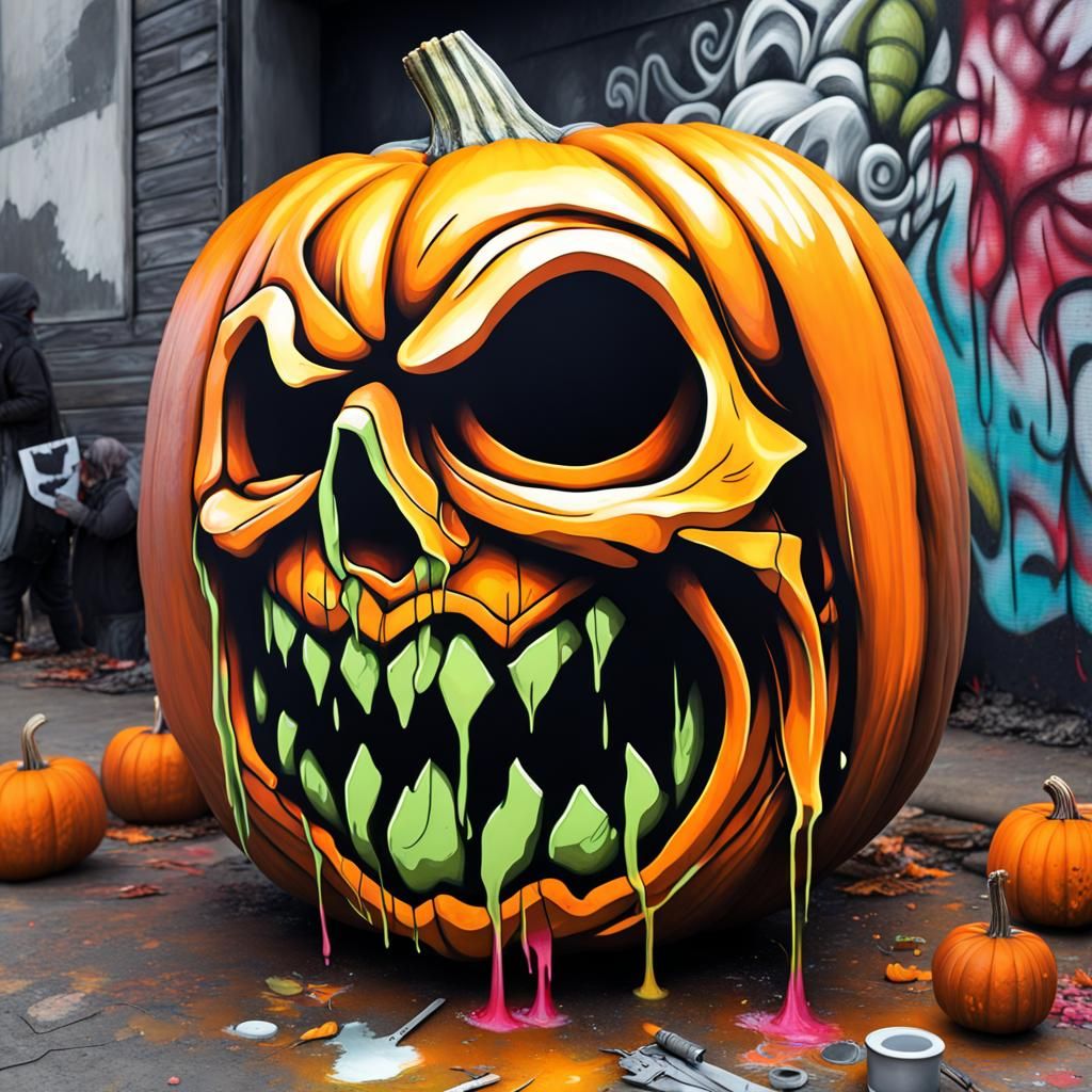 Epic Pumpkin Carving in Graffiti Art Style