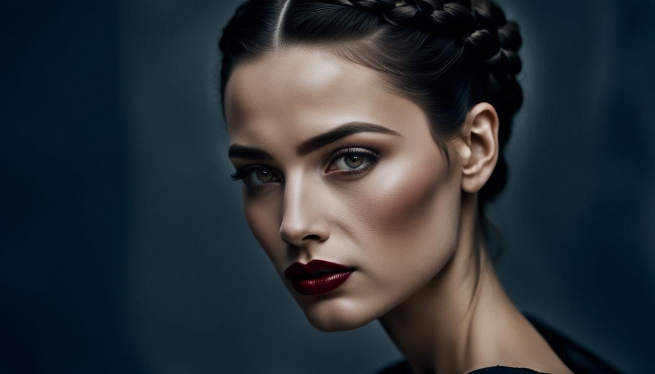 High-Fashion Portrait of Woman with Red Lips