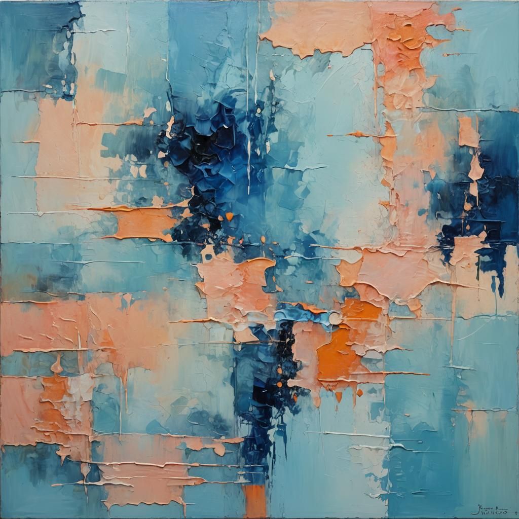 Abstract Gradient Oil Painting in Blue and Peach