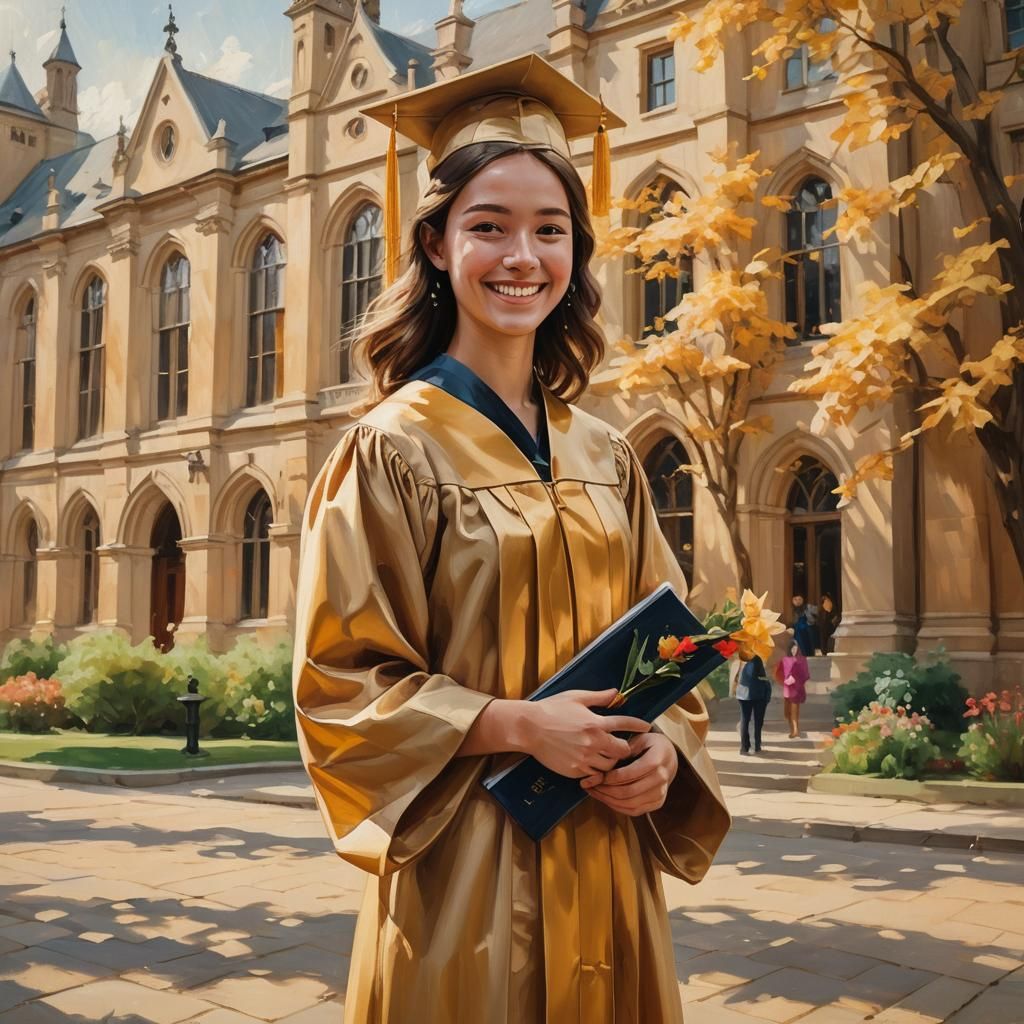 Graduate's Joyous Day: Warm Oil Painting