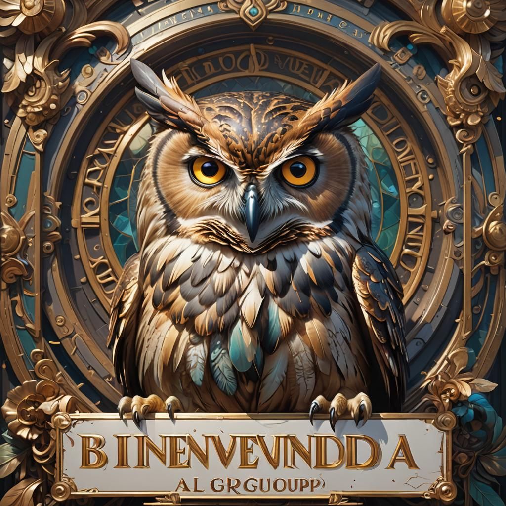 Owl Holds Sign: Bienvenida al Grupo