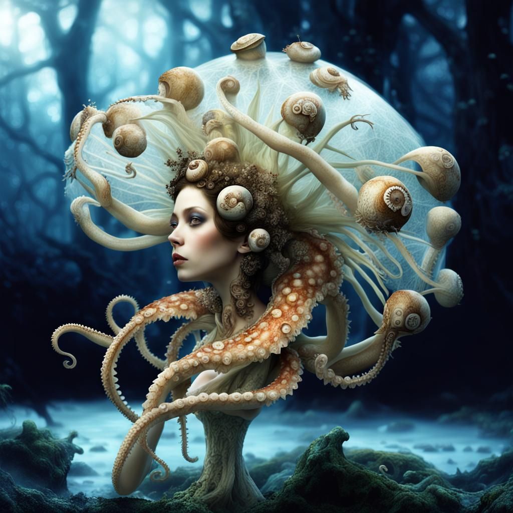 Octopus Fairy with Snails in 3D Render