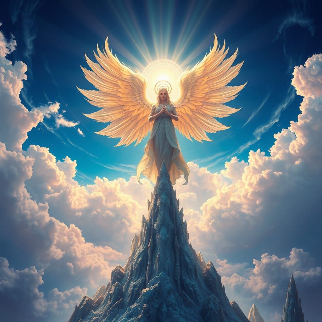 Divine Being on Crystal Spire: Fantasy Concept Art