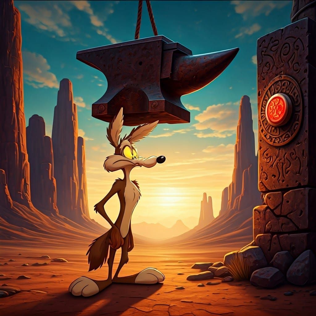 Wile E. Coyote Contemplates the Red Button of Fate