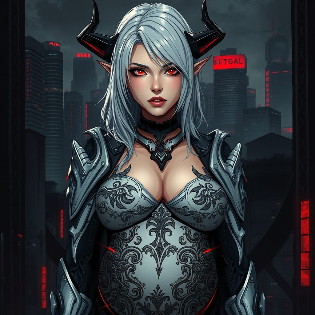 Dark Cyberpunk Assassin in Devil Armor