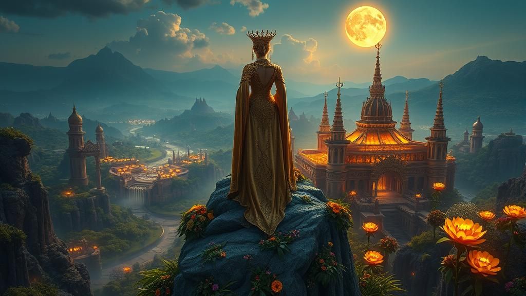 Golden Queen Overlooks Mystical City of Lemuria